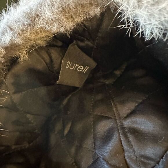 Surell Rabbit Fur Cuff Hat With Suede Crown Black and Heather Grey - Picture 3 of 4